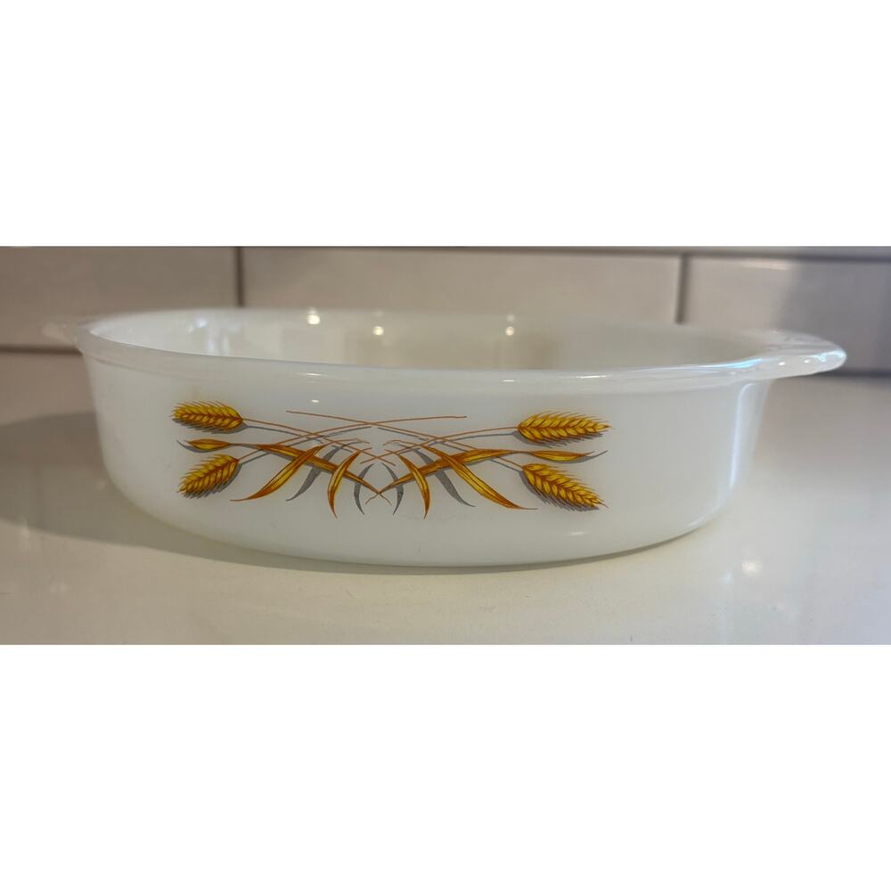 Vintage Fire King Anchor Hocking Golden Wheat Cake Pan Round or Casserole Dish